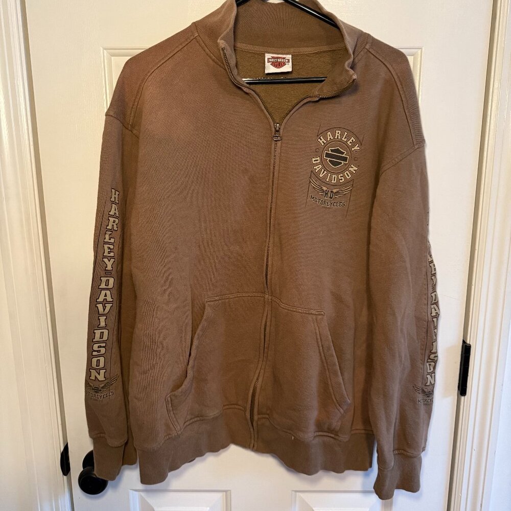 Vintage Harley-Davidson Tennessee Brown Full-Zip Hoodie with Sleeve Logo